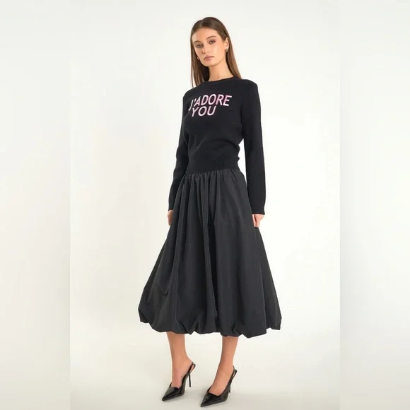 NWOT Endless Rose Black Bubble Midi Skirt - Picture 4 of 9